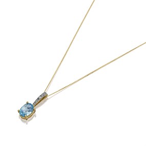 9ct Gold Blue Topaz And Diamond Necklace - D95113