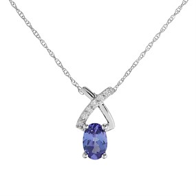 9ct White Gold Tanzanite And Diamond Crossover Necklace - D95135