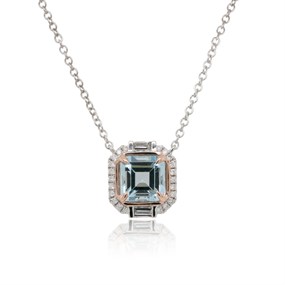 9ct Two Colour Gold Aquamarine And Diamond Necklace - 24pts - D95139