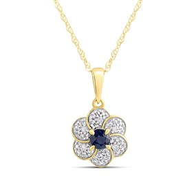9ct Gold Sapphire And Diamond Flower Necklace - D95201