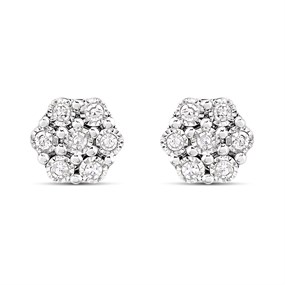 9ct White Gold Illusion-Set Diamond Cluster Stud Earrings - D96112