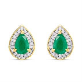 9ct Pear Emerald And Diamond Cluster Stud Earrings - D96118