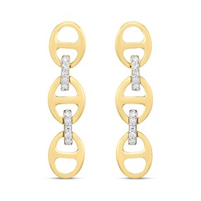 9ct Gold Diamond-Set Chain Link Drop Earrings - D96120