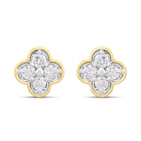 9ct Gold Diamond-Set Four Leaf Clover Earrings - D96121