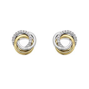 9ct Two Colour Gold Diamond Knot Stud Earrings - D9651
