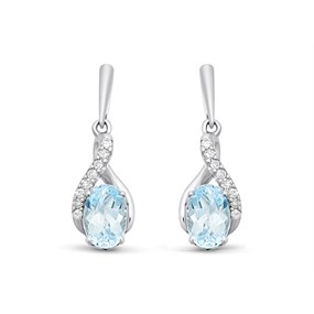 9ct White Gold Blue Topaz And Diamond Drop Earrings - 5pts per pair - D9666