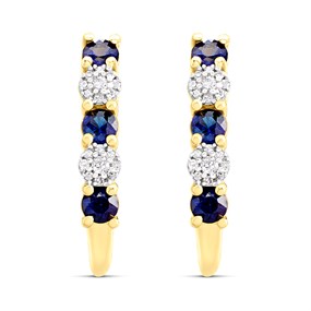 9ct Gold Sapphire And Diamond Curved Stud Earrings - 8pts per pair - D9676