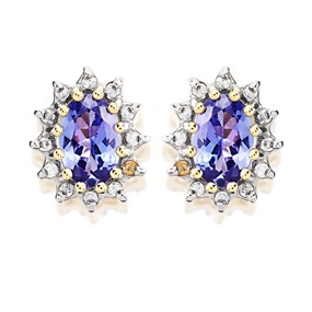9ct Gold Tanzanite And Diamond Stud Earrings - 12pts per pair - D9685