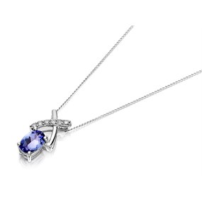 9ct White Gold Oval Tanzanite And Diamond Kiss Necklace - D97101