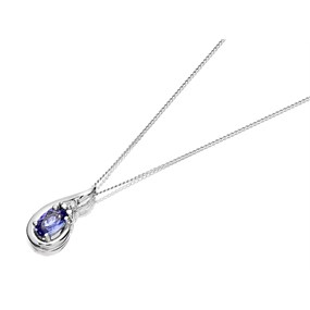 9ct White Gold Tanzanite And Diamond Swirl Necklace - D97102