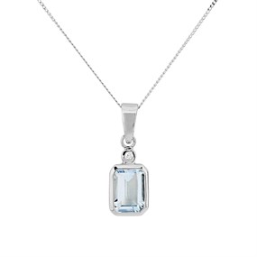 9ct White Gold Aquamarine And Diamond Necklace - D97120