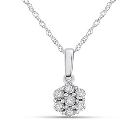 9ct White Gold Illusion-Set Diamond Cluster Necklace - D97141