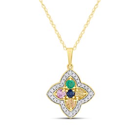 9ct Diamond And Multi-Coloured Sapphire Clover Necklace - D97144