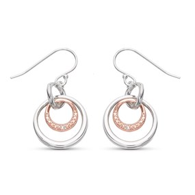 My Diamonds Silver And Rose Gold Plated Diamond Hook Wire Earrings - D99110