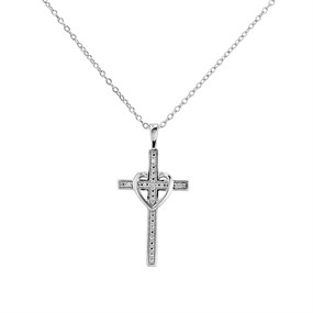 My Diamonds Silver Diamond Heart Cross And Chain - D99170