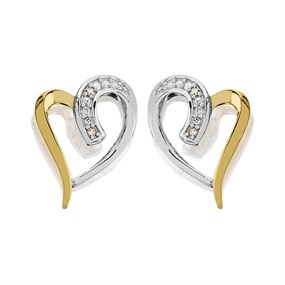 My Diamonds Gold Plated Silver Diamond Heart Stud Earrings - D99179