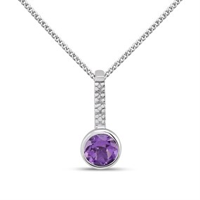 My Diamonds Silver Round Amethyst And Diamond Necklace - D99228