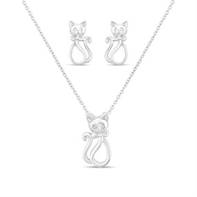 My Diamonds Silver Diamond-Set Cat Gift Set - D99249
