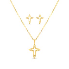 My Diamonds Gold Plated Silver Diamond-Set Cross Gift Set - D99254