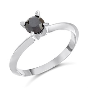 My Diamonds Silver Solitaire Black Diamond Ring, 90pts min - D99279