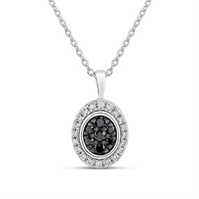My Diamonds Silver Oval Black And White Diamond Cluster Necklace - D99286