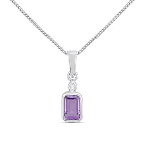 My Diamonds Silver Amethyst And Diamond Rub-Over Necklace - D99288