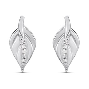 My Diamonds Silver Diamond-Set Leaf Stud Earrings - D99300