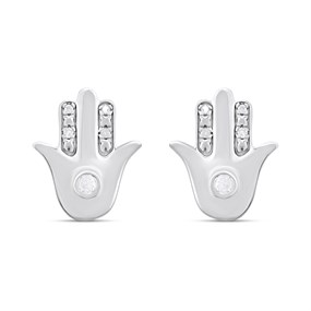 My Diamonds Silver Diamond-Set Hamsa Hand Stud Earrings - D99302