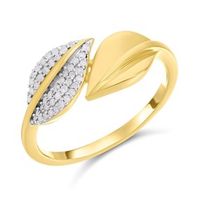 My Dias Gold Plated & Silver Diamond-Set Leaf Ring - D99306