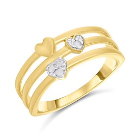 My Diamonds Gold Plated Silver Diamond Set Three Row Heart Ring - D99319