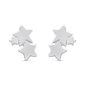 Silver Three Stars Stud Earrings - 8mm - F01019