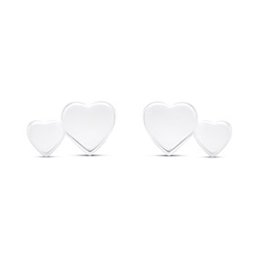 Silver Double Heart Stud Earrings - 10mm - F01021