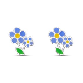 Silver Enamel Purple Flower Stud Earrings- 6mm - F0158