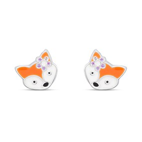 Silver Enamel Fox Stud Earrings - F0162