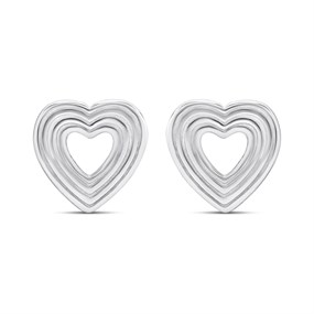 Silver Ridged Open Heart Stud Earrings - F0250