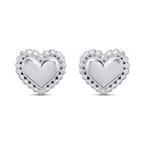 Silver Puffed Heart Border Stud Earrings - F0254