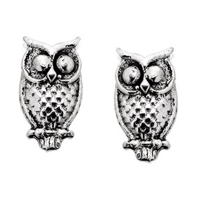 Silver Owl Stud Earrings - 10mm - F0277