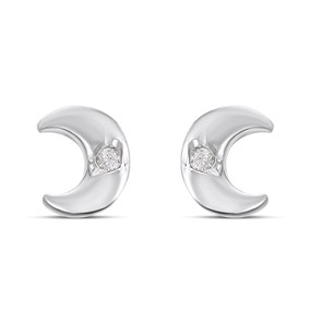 Silver Cubic Zirconia Crescent Moon Stud Earrings - F03113