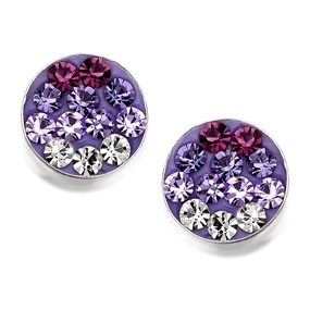 Silver Lavender And White Crystal Circle Earrings - 7mm - F0373