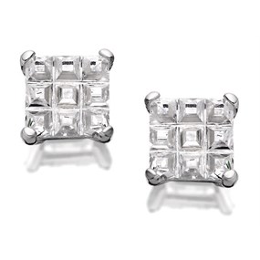 Silver Square Cubic Zirconia Earrings - 6mm - F0374