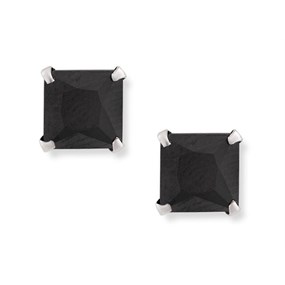 Silver 7mm Black Cubic Zirconia Square Stud Earrings - F0384