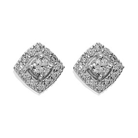 Silver Cubic Zirconia Halo Stud Earrings - 7mm - F04005