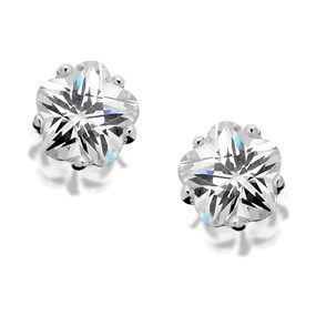 Silver Cubic Zirconia Flower Stud Earrings - 6mm - F0401