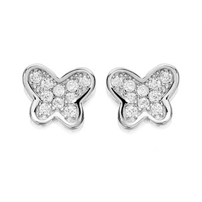 Silver Cubic Zirconia Butterfly Stud Earrings - 7mm - F04023