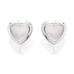 Silver Mother Of Pearl Heart Stud Earrings - 6mm - F04037