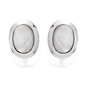 Silver Mother Of Pearl Oval Stud Earrings - 5mm - F04038