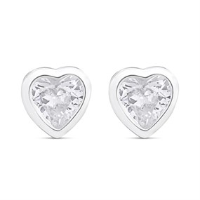 Silver Cubic Zirconia Heart Stud Earrings - 5mm - F04040