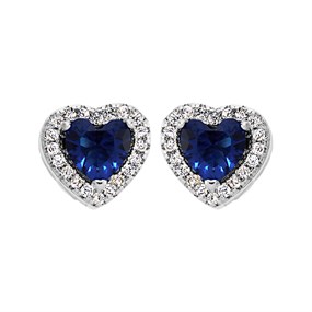 Silver Blue Cubic Zirconia Heart Halo Stud Earrings - 9mm - F04042