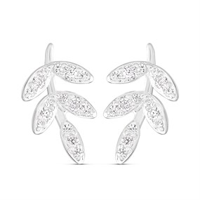 Silver Cubic Zirconia Leaf Stud Earrings - 10mm - F04043