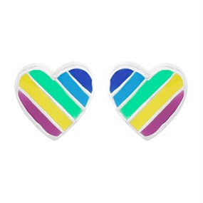 Silver Rainbow Heart Stud Earrings - 8mm - F04046